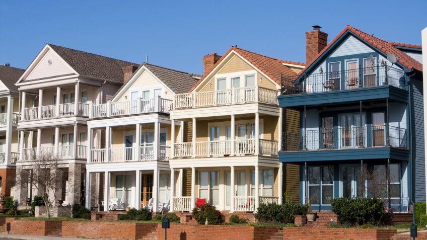 High end townhouses line the streets on Mud Island, Memphis, Tennessee.