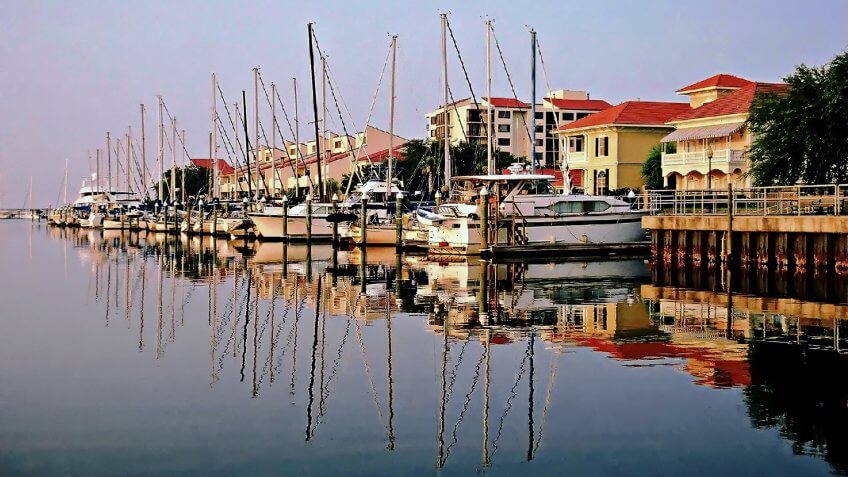 Yachts anchored at Port Royal overlooking Pensacola Bay - Pensacola, Florida.
