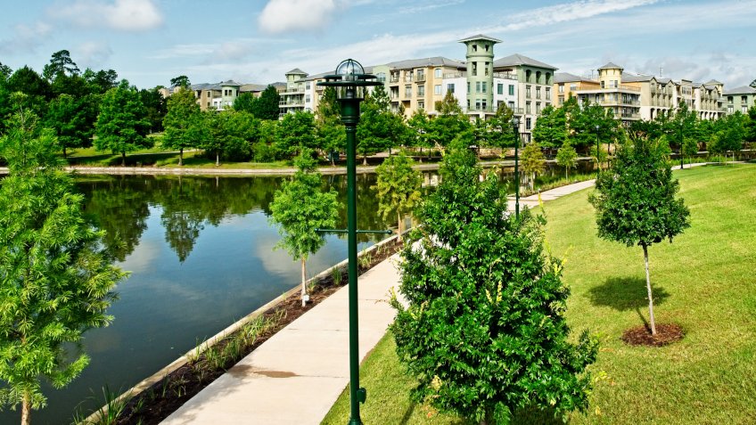 The Woodlands TX USA - May 22, 2018 - Woodlands Walkway Along the Waterway.
