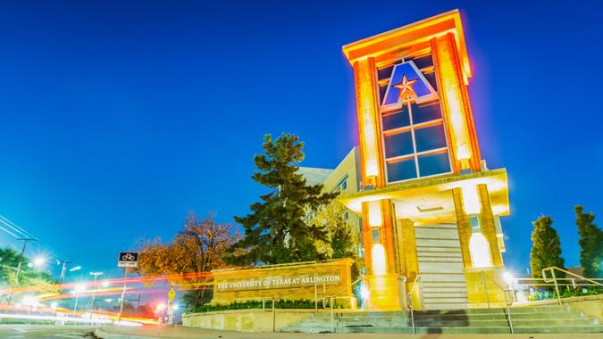 Arlington, USA - December 19, 2017: The University of Texas at Arlington, Entryway sign.