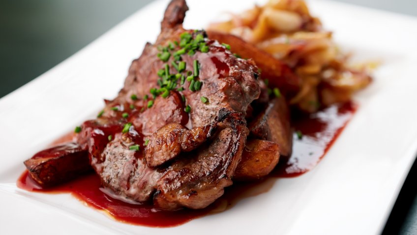 grilled pork with baked potato
