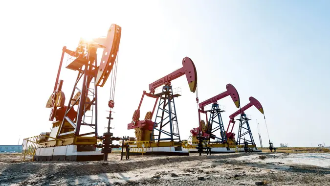 Oil pumps working under the sky.