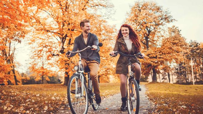 couple riding bikes