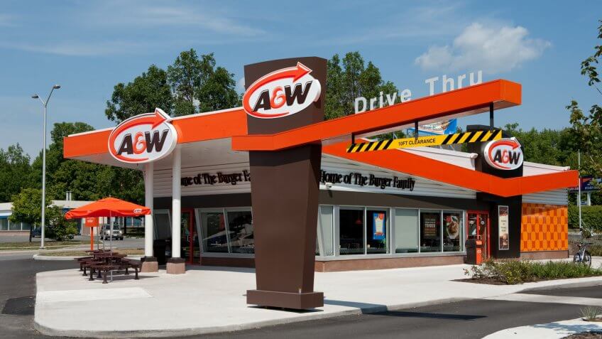 "Kanata, Canada aa August 24, 2012: A new A&W restaurant, in the retro design, on Terry Fox Drive in Kanata, a suburb of Ottawa, Ontario, Canada.