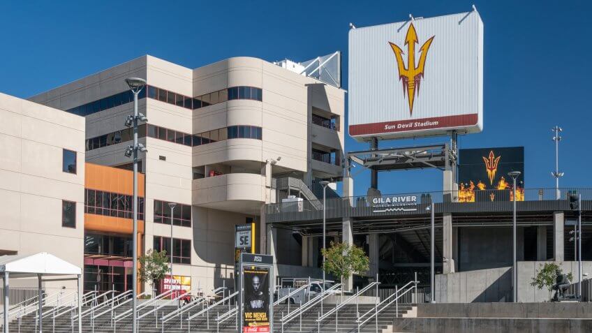 TEMPE, AZ/USA - APRIL 10, 2019: Frank Kush Sun Devil Stadium on the campus of Arizona State University.