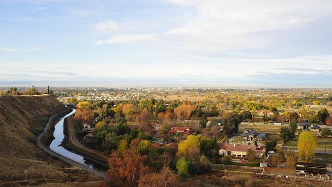 Northeast Bakersfield, California, exhibits fall colors even in the semitropic region.