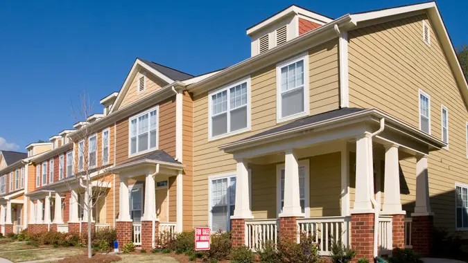 Charlotte North Carolina townhomes in a suburban neighborhood.
