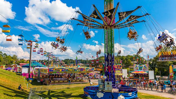 CUMMING, GEORGIA - October 7, 2018: County and local fairs and carnivals are still some of the best values in family entertainment.