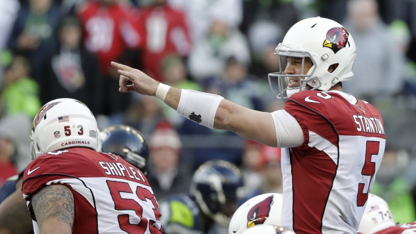 Shutterstock (9304419ax)Arizona Cardinals quarterback Drew Stanton gestures at the line of scrimmage during the first half of an NFL football game against the Seattle Seahawks, in SeattleCardinals Seahawks Football, Seattle, USA - 31 Dec 2017.
