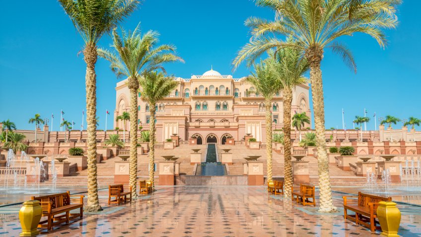 Walkway to the Emirates Palace in Abu Dhabi, United Arab Emirates.