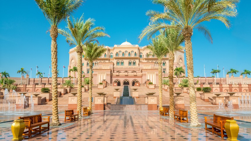Walkway to the Emirates Palace in Abu Dhabi, United Arab Emirates.