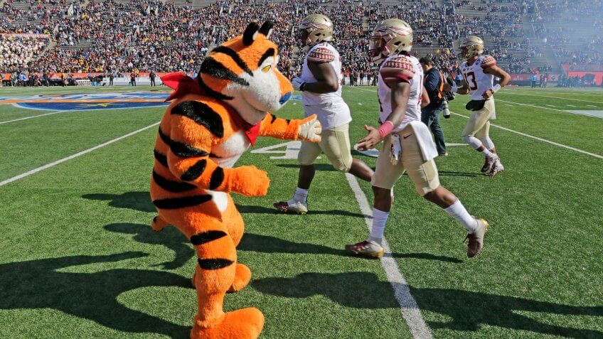 Mandatory Credit: Photo by Ruben R Ramirez/AP/Shutterstock (10515980a)Tony the Tiger cheers football players ahead of the Florida State Seminoles and Arizona State Sun Devils matchup, in El Paso, Texas.