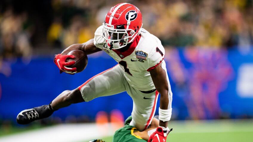 Mandatory Credit: Photo by Jacob Kupferman/CSM/Shutterstock (10516472p)Georgia Bulldogs wide receiver George Pickens (1) during the NCAA College Football Sugar Bowl game between the Georgia Bulldogs and the Baylor Bears at Mercedes-Benz Superdome in New Orleans, LouisianaNCAA Football Allstate Sugar Bowl Georgia vs Baylor, New Orleans, USA - 01 Jan 2020.