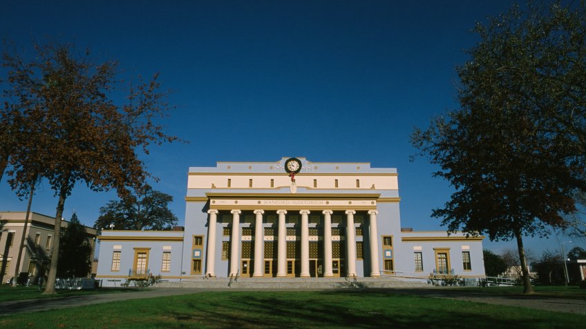 Hanford, California - November 6 2018: The colorful Civic Center Auditorium, built 1924, in the center of town.