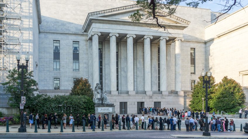 Washington,DC / USA - July 24, 2019: visitors line up early to get into the Mueller hearing at the House Judiciary Committee.