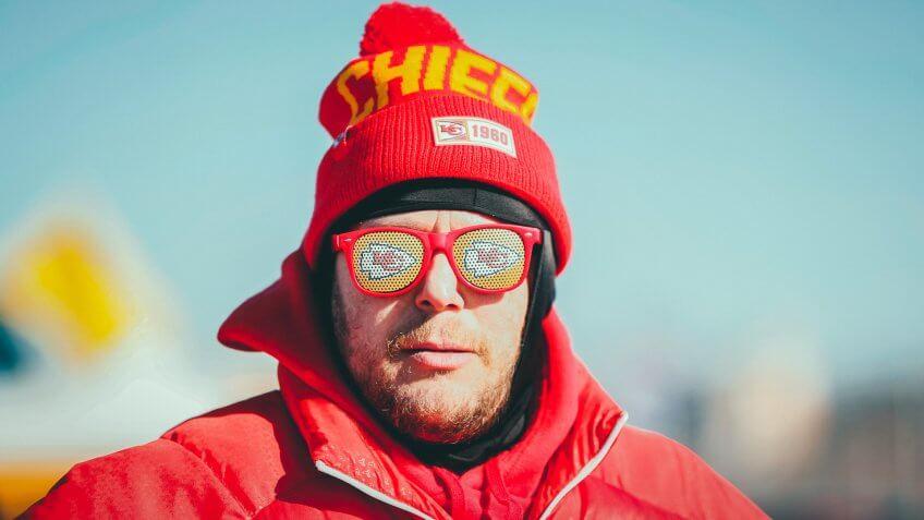 A fan before the NFL AFC Championship football game between the Kansas City Chiefs and the Tennessee Titans, in Kansas City, MOAFC Championship Titans Chiefs Football, Kansas City, USA - 19 Jan 2020.