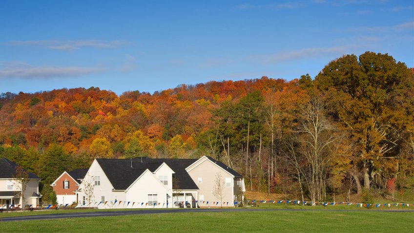 New subdivision neighborhood in a rural setting.