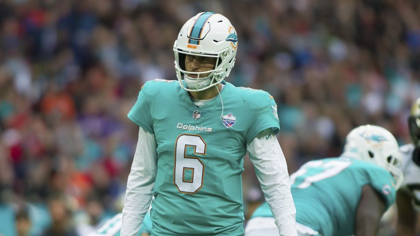 Miami Dolphins Quarterback Matt Moore (8) in action, NFL International Series, New Orleans Saints V Miami Dolphins, Wembley Stadium, London, United Kingdom, 30th September 2017NFL International Series, New Orleans Saints V Miami Dolphins, Wembley Stadium, London, United Kingdom, 30th September 2017.