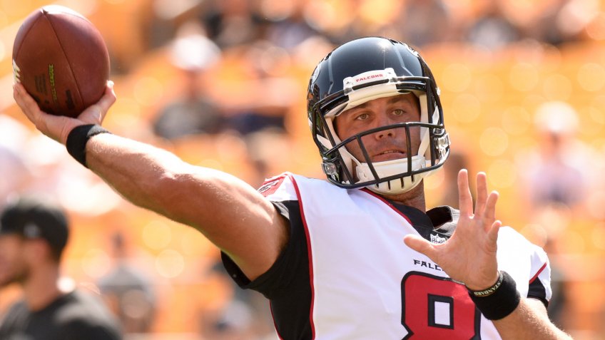 Atlanta Falcons quarterback Matt Schaub (8) warms up before of an NFL preseason football game against the Pittsburgh Steelers, in PittsburghFalcons Steelers Football, Pittsburgh, USA - 20 Aug 2017.