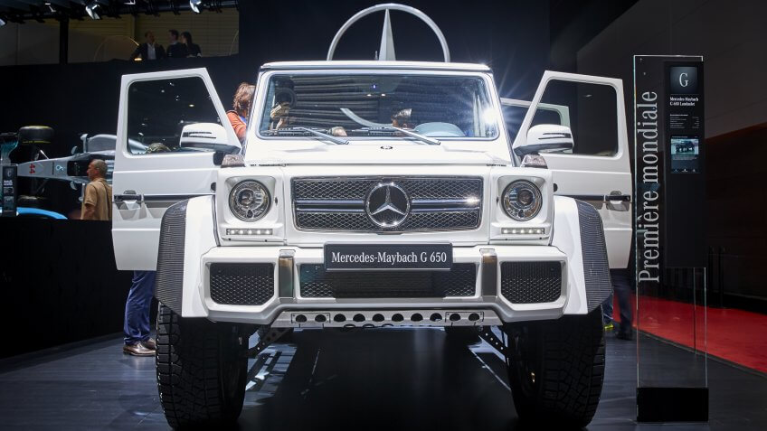 Geneva, Switzerland - March 8, 2017: 2017 Mercedes-Maybach G650 Landaulet presented on the 87-th Geneva International Motor Show in the PalExpo.