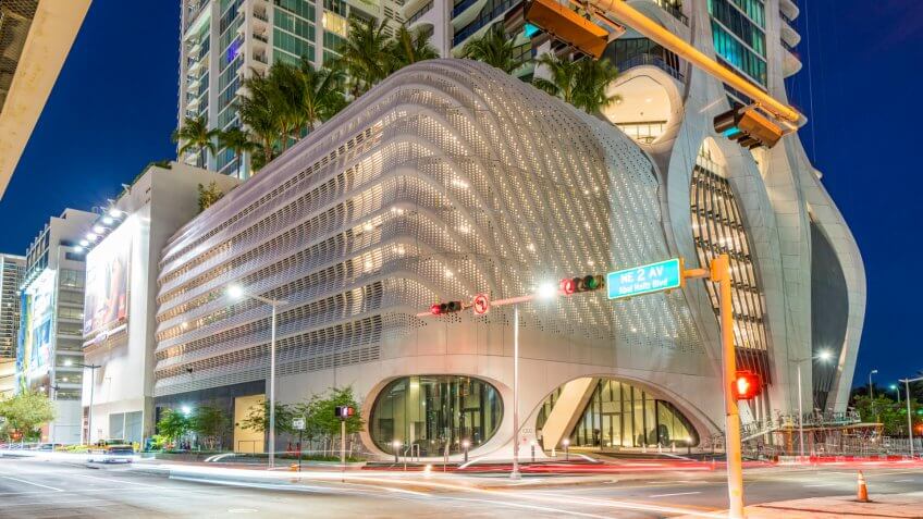 Miami, FL, USA - October 22, 2019: Amazing building Miami One Thousand Museum highrise apartment building.