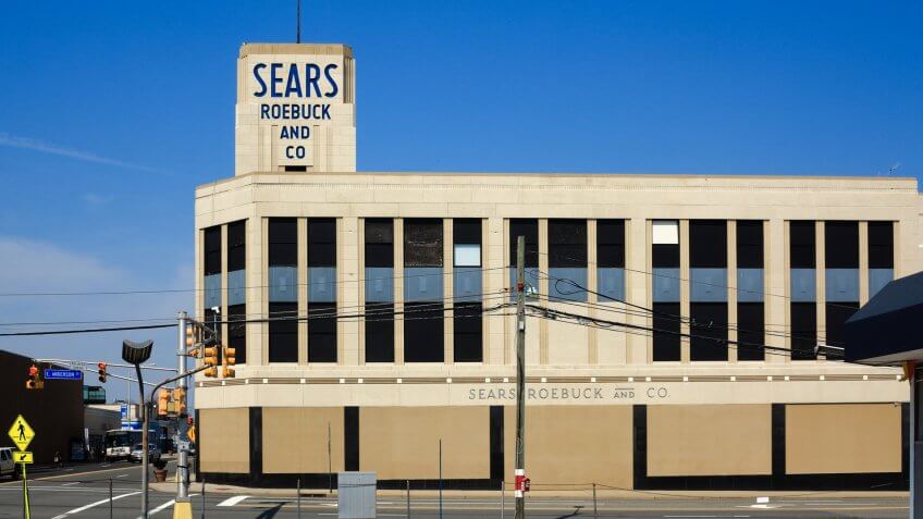 HACKENSACK, NEW JERSEY - APRIL 14: Vintage Sears Roebuck department store on April 14, 2018 in Hackensack, New Jersey.