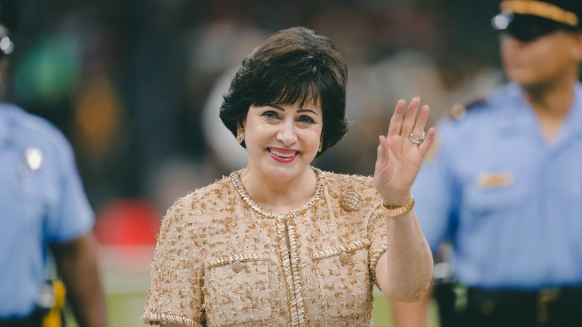 New Orleans Saints owner Gayle Benson waves before an NFL football game against the Houston Texans in New OrleansTexans Saints Football, New Orleans, USA - 09 Sep 2019.