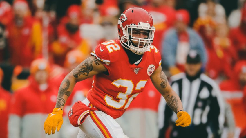 Kansas City Chiefs safety Tyrann Mathieu (32) during the first half of an NFL football game against the Los Angeles Chargers in Kansas City, MoChiefs Football, Kansas City, USA - 29 Dec 2019.