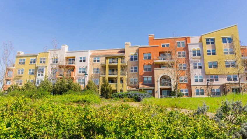 Residential buildings on telecommunication hill, San Jose, California.