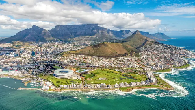 Cape Town and the 12 apostles from above in South Africa.