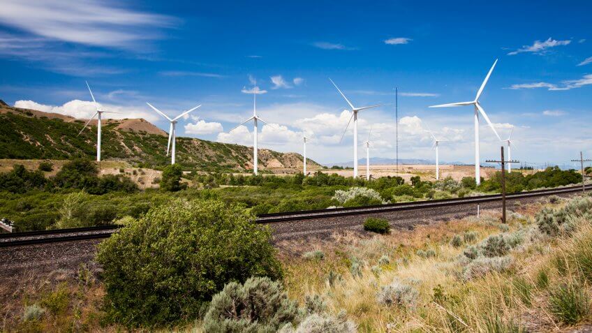 Windmills in Spanish Fork Canyon Utah.