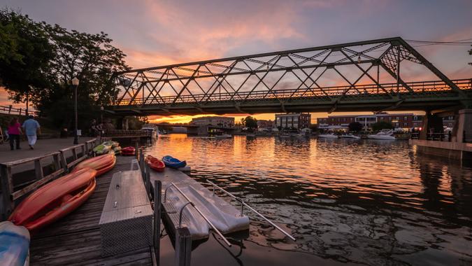 View on the Sunset over the West End of the Erie Canal from the Tonawanda River.