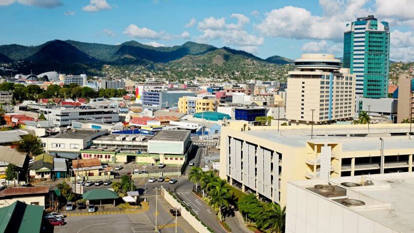 port of spain city view from entrance op port - high view point.