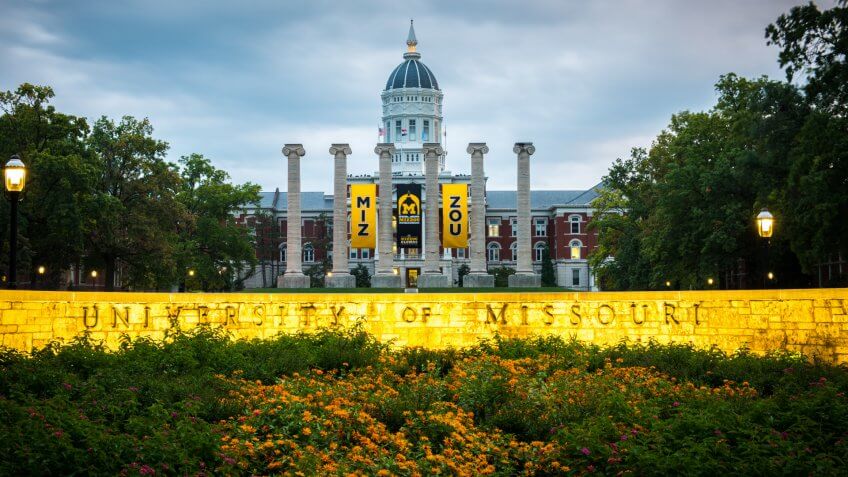 Columbia, MO - October 10, 2019: Completed in 1895, Jesse Hall is the main administration building for the University of Missouri.