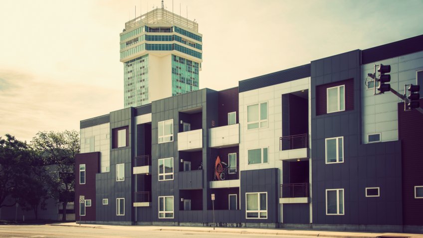 Wichita, Kansas/USA - May 16, 2019: Modern, fresh-style city dwelling in downtown Wichita, Kansas.