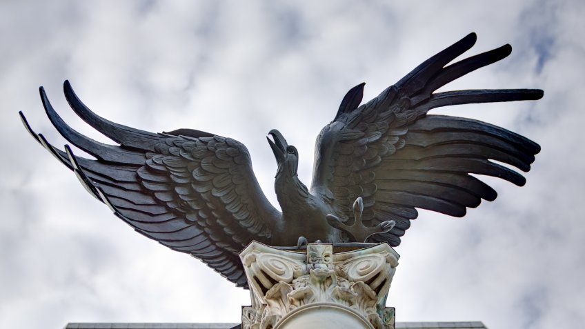 Cast in Rome, Italy, in 1964 by American sculptor, Elbert Weinberg, this bronze eagle along with its column was moved from the old federal reserve bank to the new headquaters in 2001.
