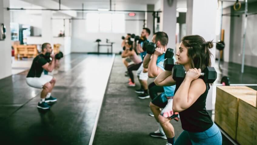 Dumbbell Class In Gym.
