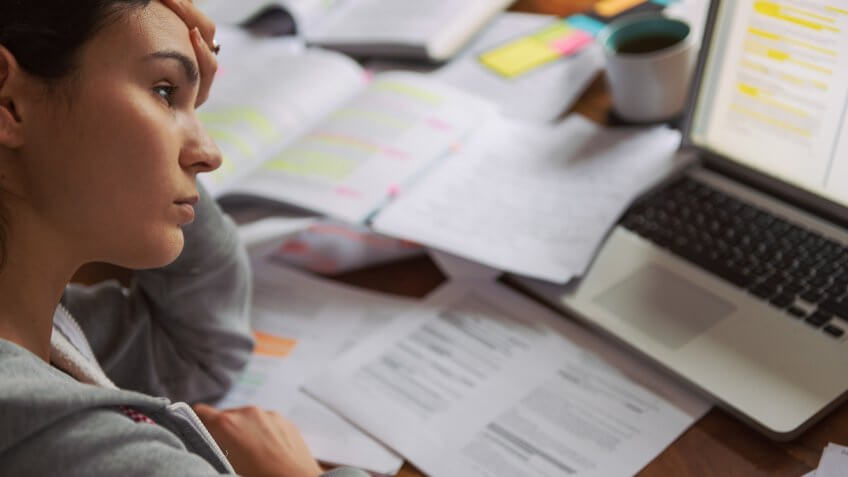 Young woman overworked, burnout syndrome.