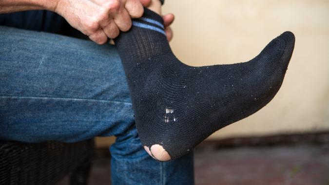 Hole in a sock.