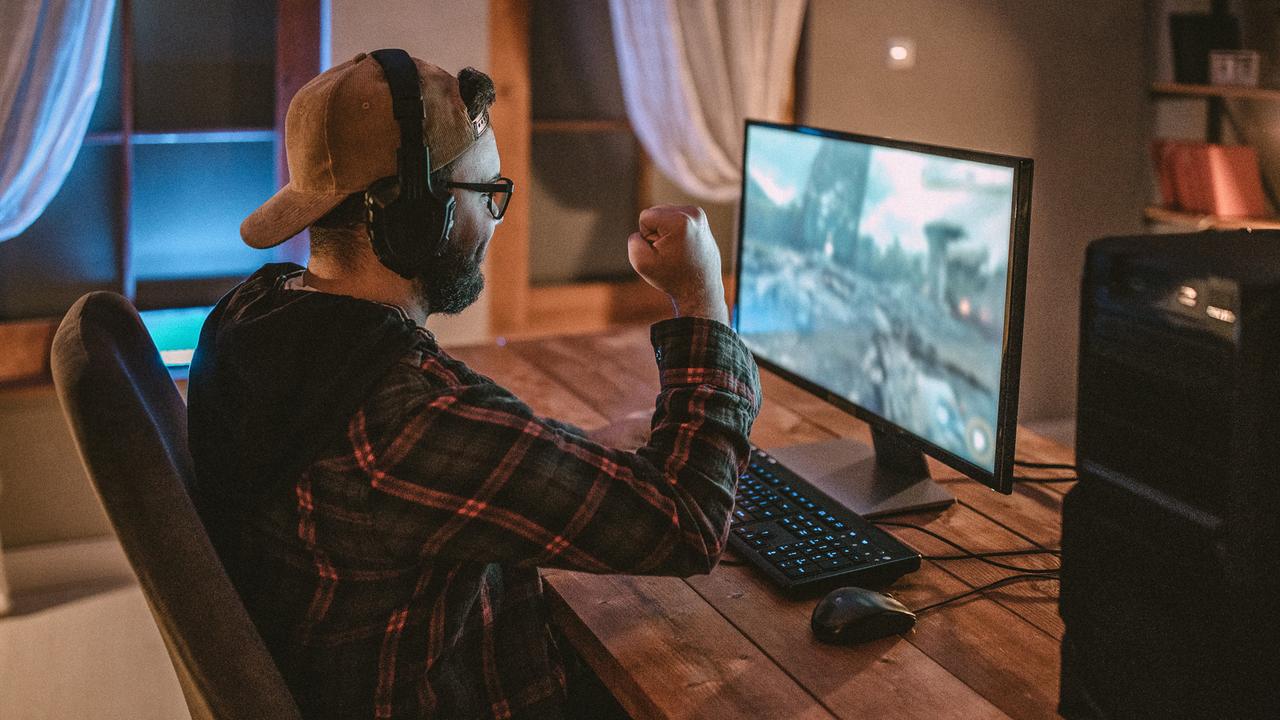 man playing video games online.