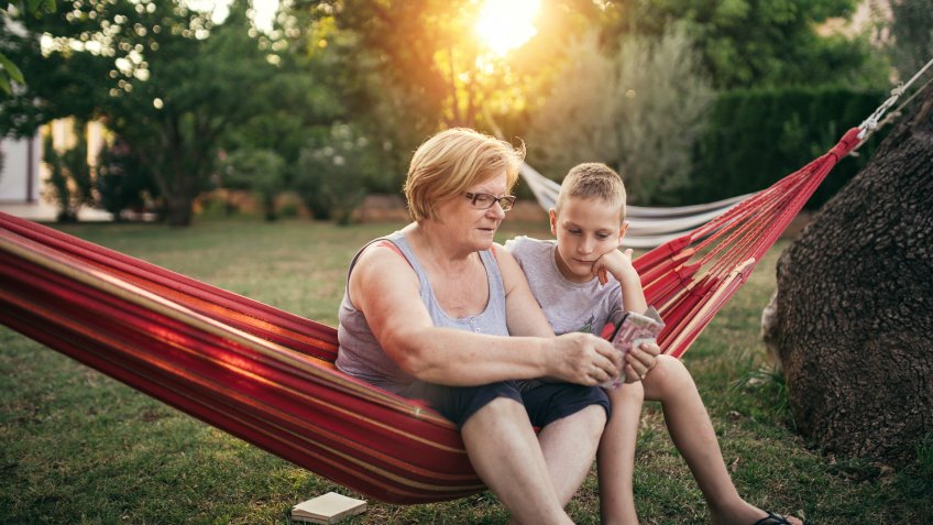 Grandmother and grandson enjoying spending time together.