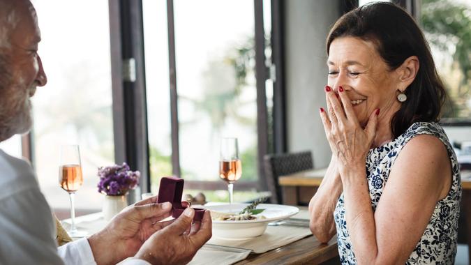 A senior couple wedding proposal.