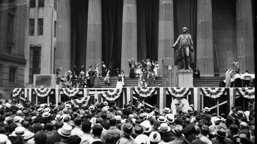 1930 pageant in front of U.S. Treasury building