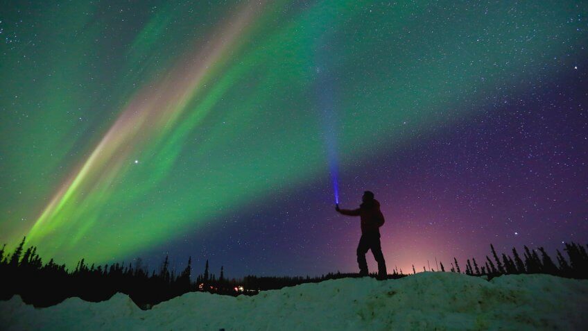 Aurora Northern Lights Night Sky Winter Fairbanks Alaska.