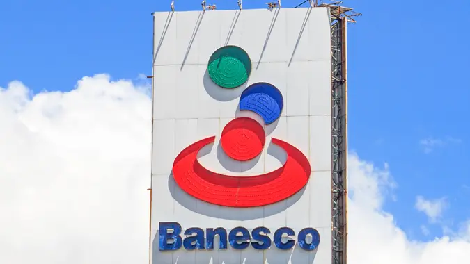 CARACAS, VENEZUELA- FEBRUARY 9, 2018: Banesco bank sign; Banesco, founded in 1992, is the largest bank in Venezuela.