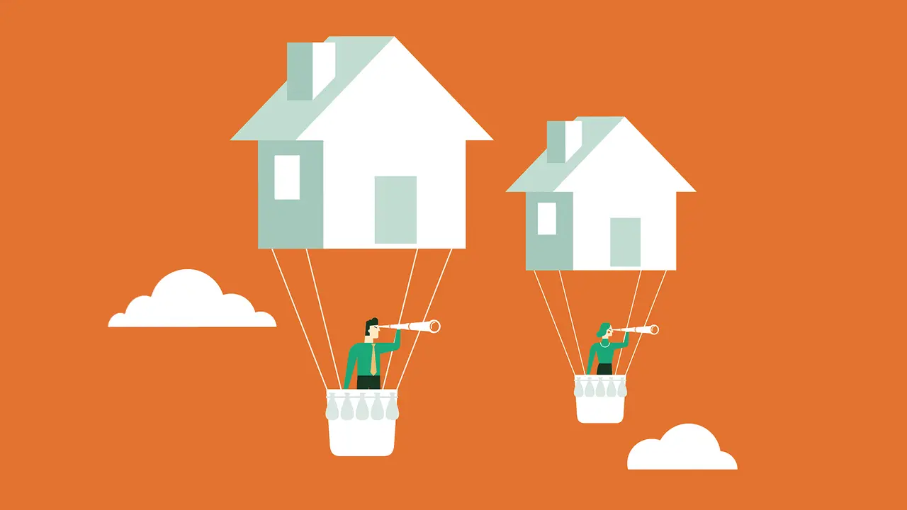 House Shape Hot Air Balloon - Illustration.