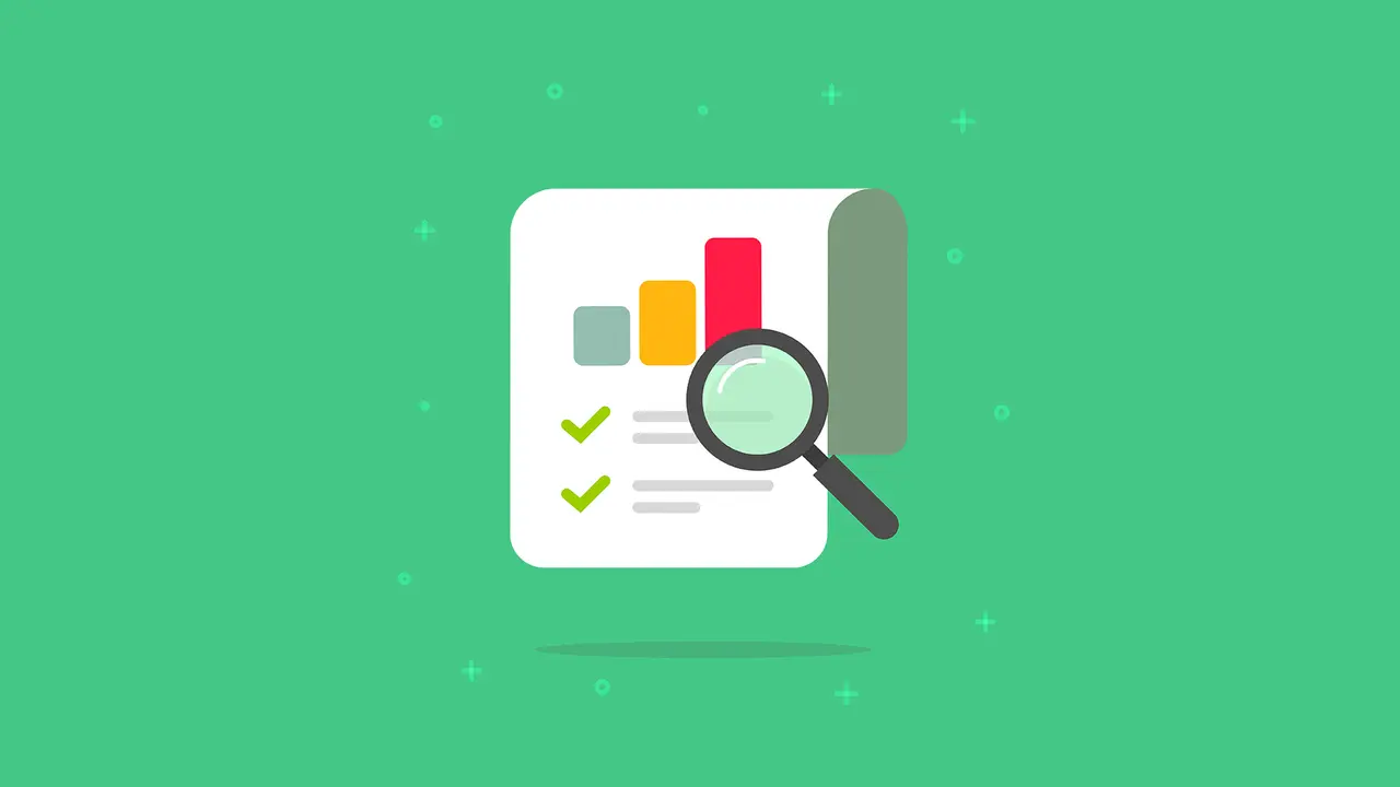 Audit research report icon vector symbol, flat cartoon design quality control evaluation pictogram, financial fraud check or tax analysis sign, concept of accounting or statistic document label.