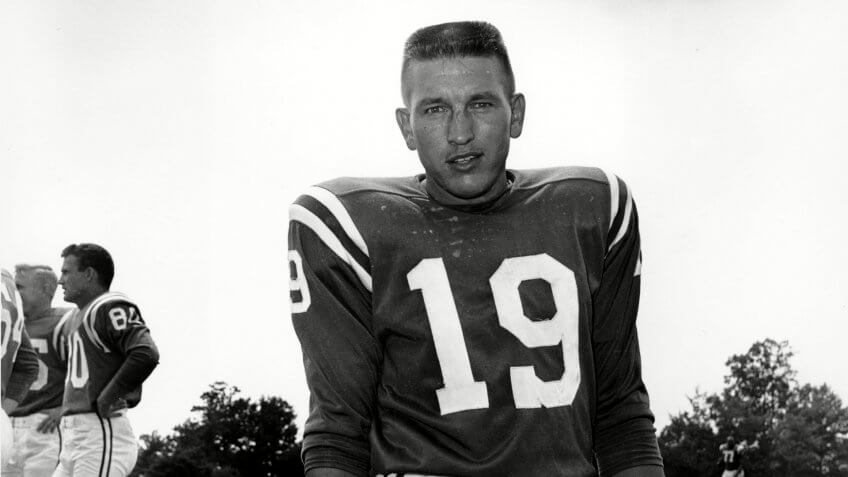 JOHNNY UNITAS Quarterback Johnny Unitas of the Baltimore Colts poses in Westminster, MD on July, 19, 1961JOHNNY UNITAS, WESTMINSTER, USA.