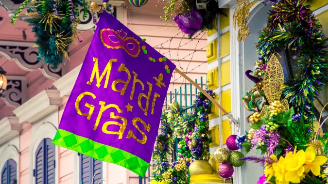 Colorful decorations for the Mardi Gras celebrations in New Orleans.