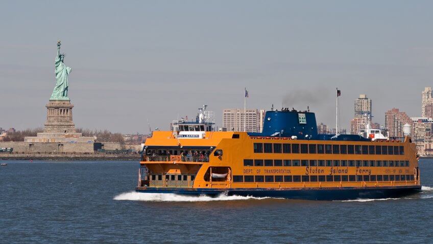 "New York City, NY, USA - March 6, 2012: The Staten Island Ferry leaving Manhattan.